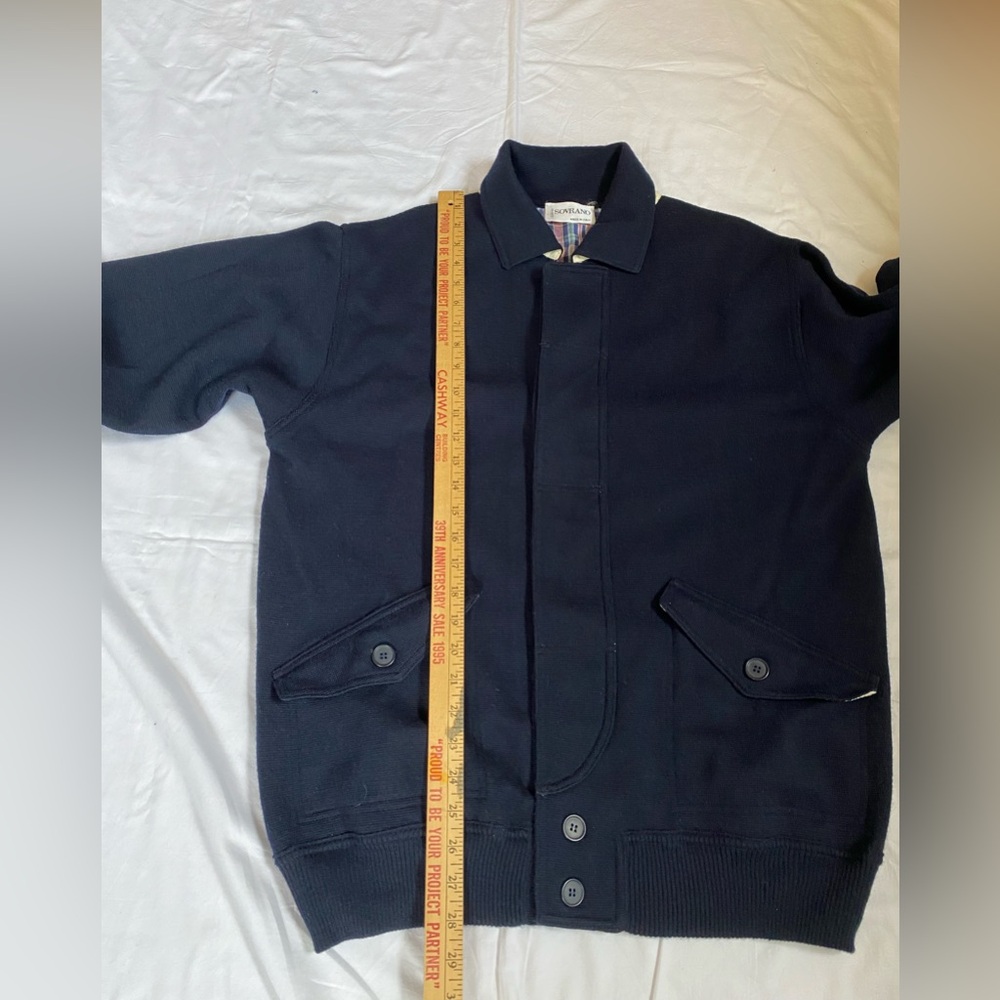 Mens Navy Wool Cardigan Button Front Medium Eclectic Grandpa Preppy Academia - Picture 10 of 16